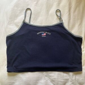 Navy Newport Beach USA Cropped Tank Top